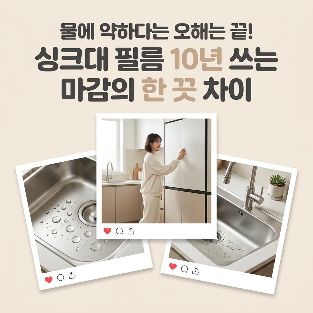 칙칙한 주방 탈출! 싱크대 인테리어 필름 물 닿는 하부장 들뜸 현상 방지 실리콘 마감 꿀팁