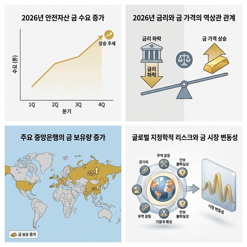 2026년 안전 자산으로서의 금 수요 증가를 보여주는 차트 인포그래픽