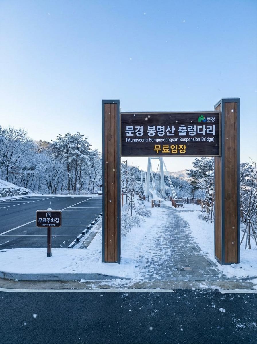 봉명산 출렁다리 운영 정보 테이블과 전경