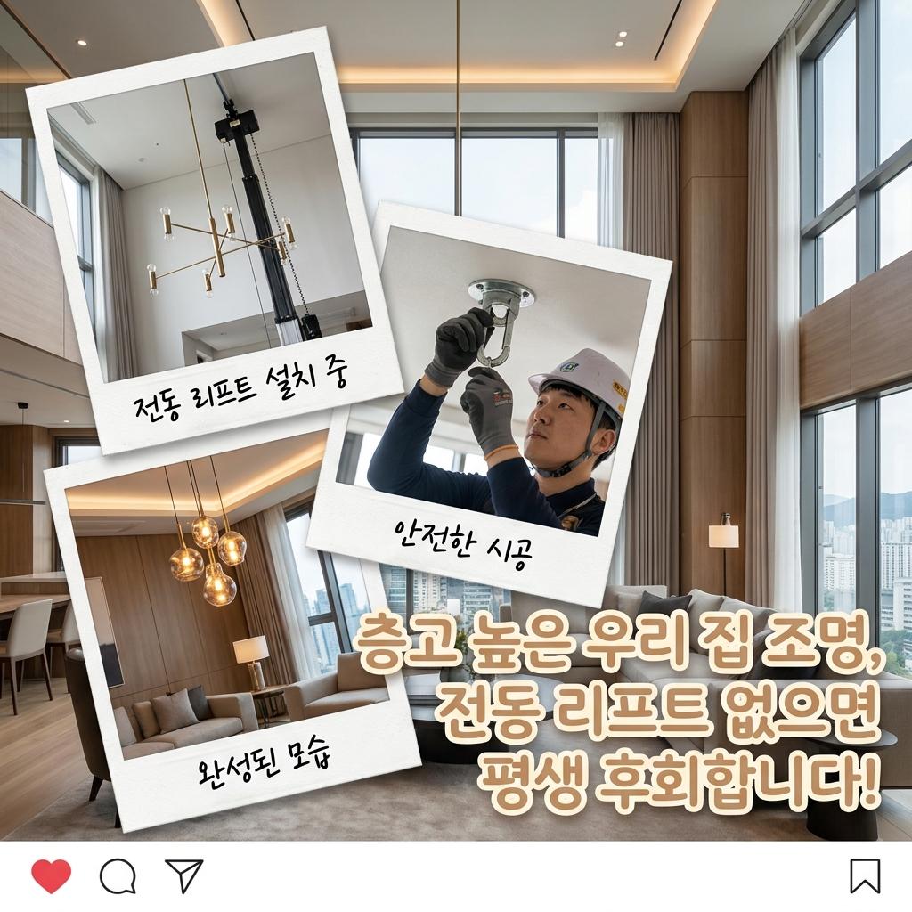 층고 높은 거실 조명 설치 3미터 이상 복층 전원주택 대형 하이엔드 펜던트 리프트 가이드