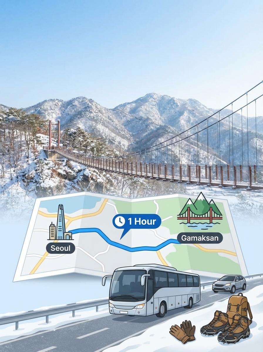 감악산 출렁다리 가는 길 이정표와 주차장