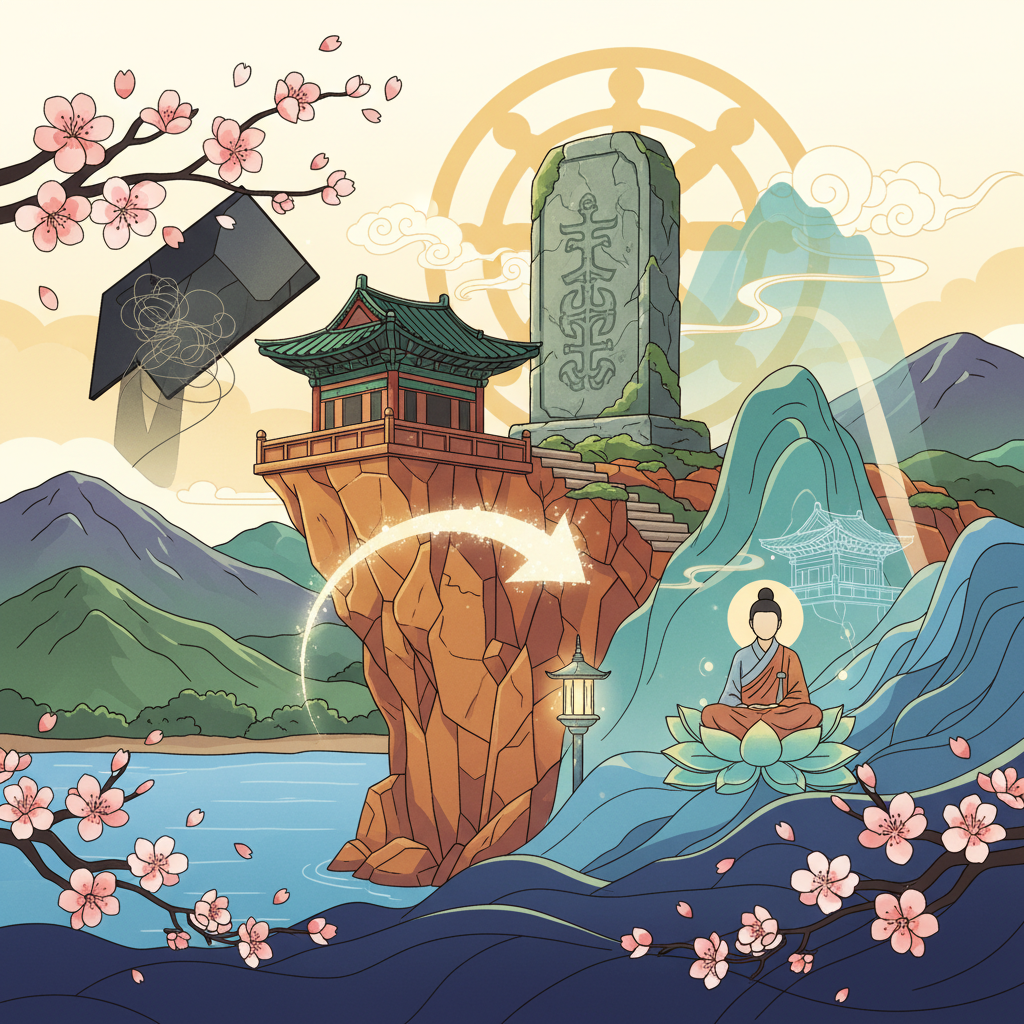 금수산 절벽 위 정방사 전경