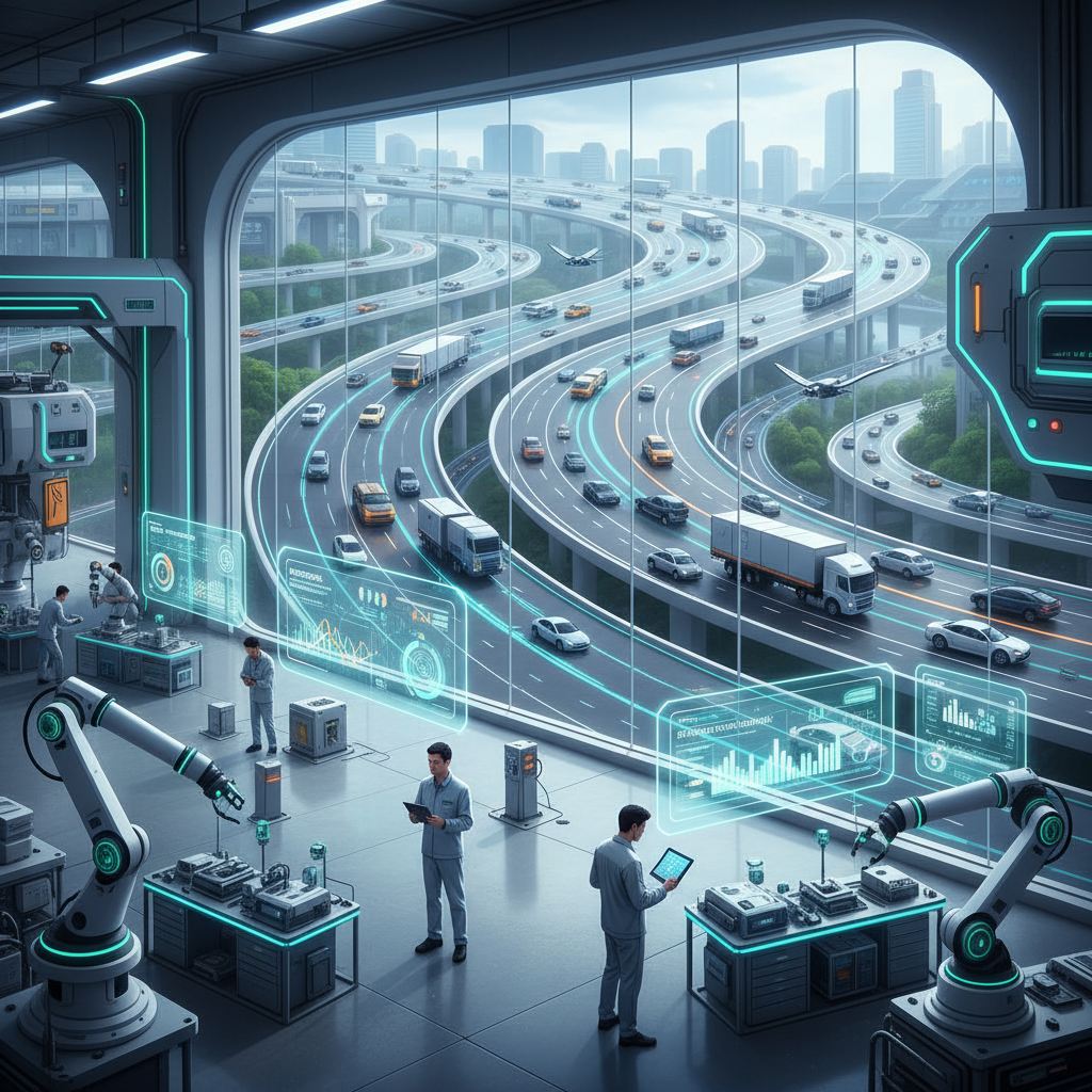 A visual representation of smart financial services with data flowing through secure networks.