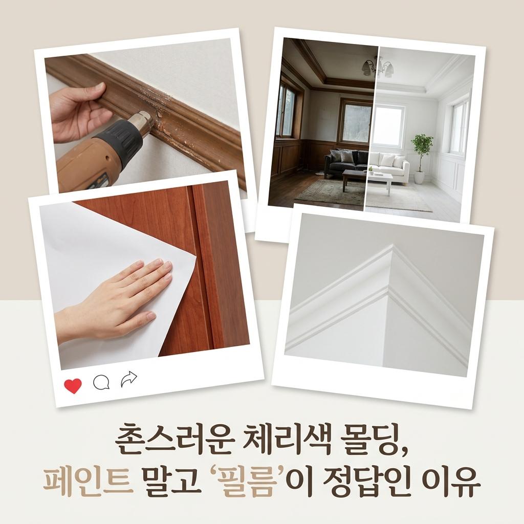 몰딩 인테리어 필름 체리색 몰딩 가리기 구축 아파트 가성비 화이트 인테리어 비결