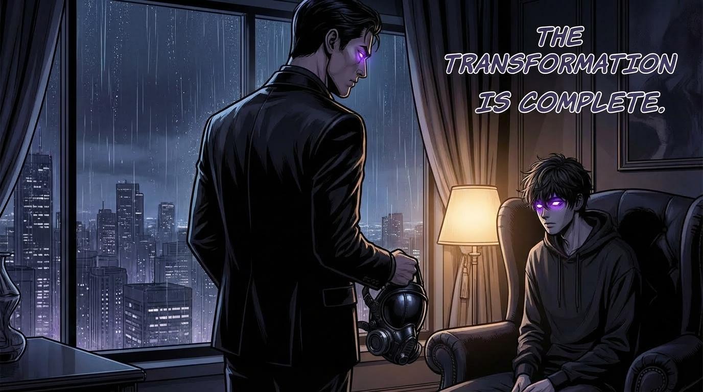 The mask removed, revealing the transformation