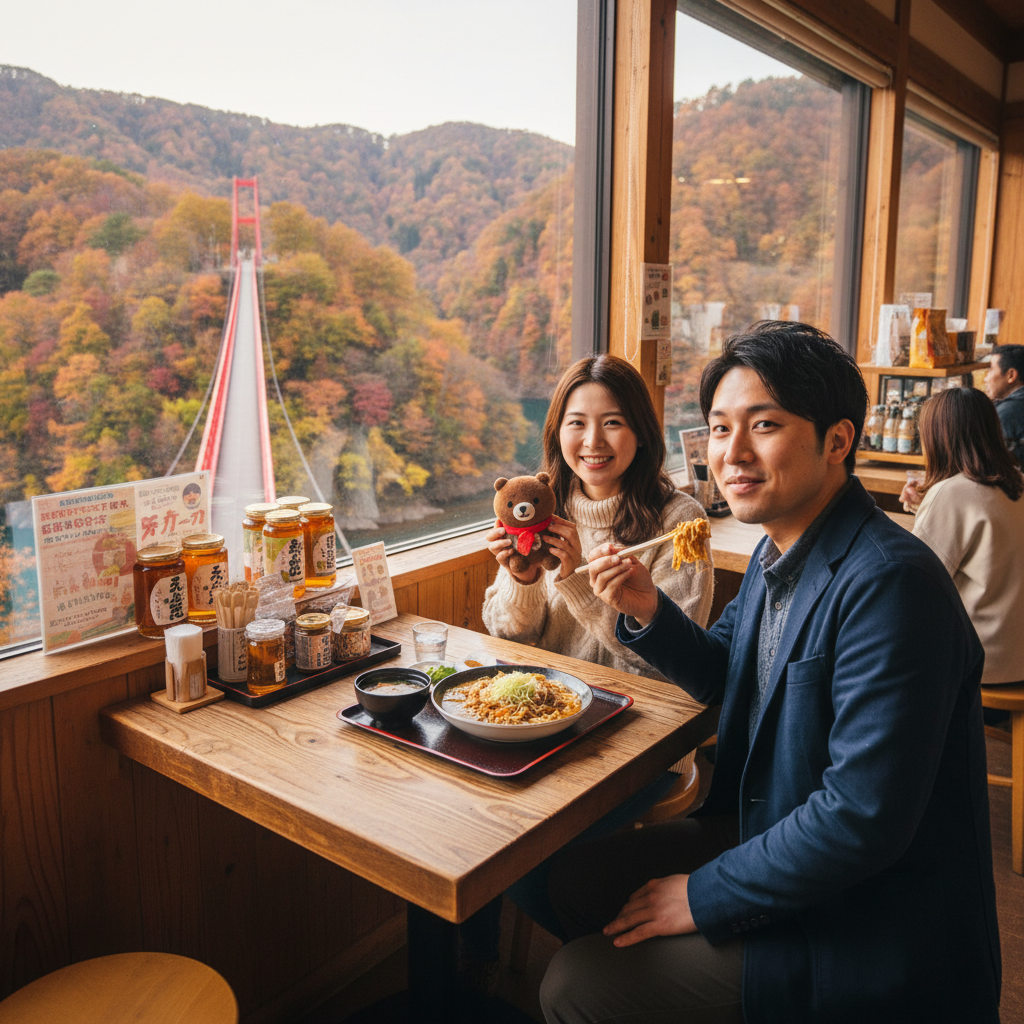 もみじ谷大吊橋を空中から見る