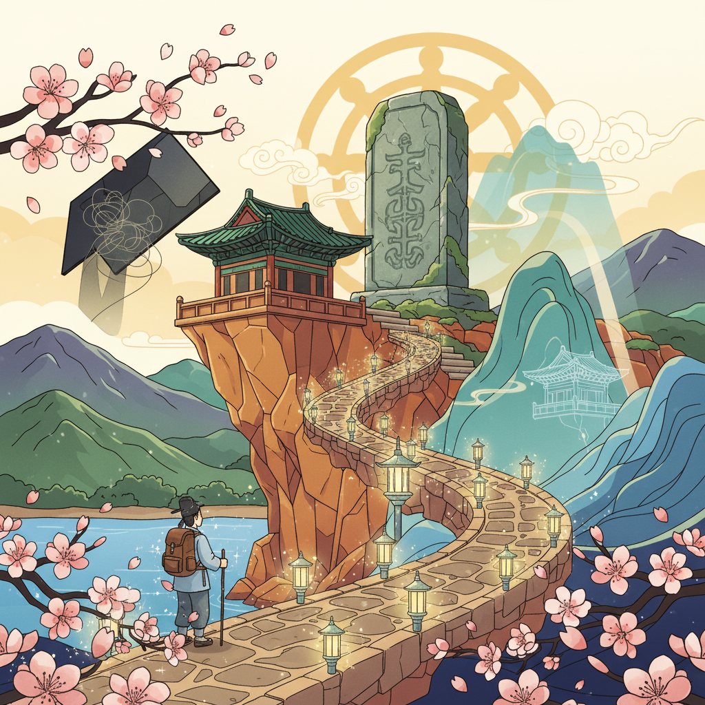 청풍호를 배경으로 한 정방사 대웅전