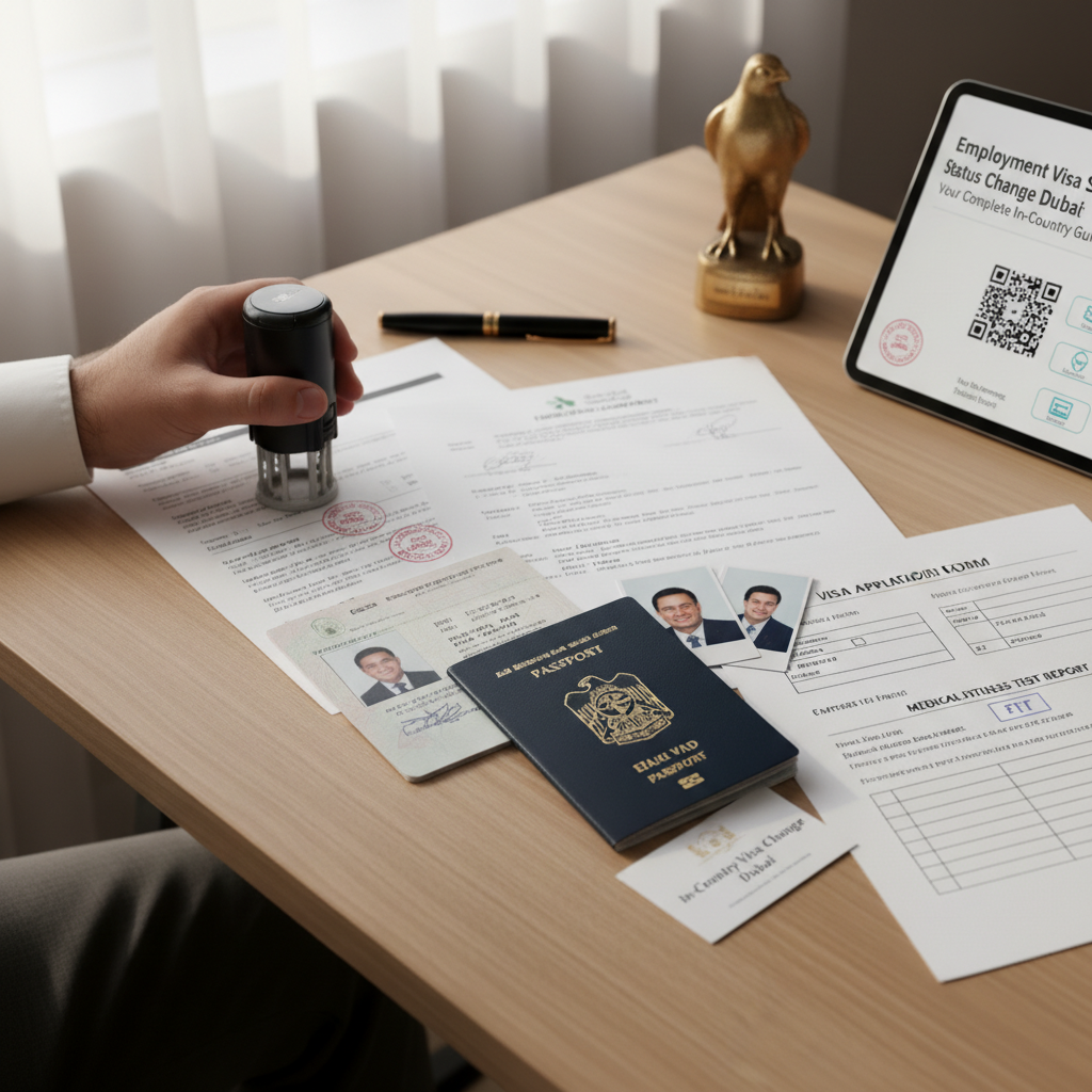 infographic showing step-by-step Dubai work visa process