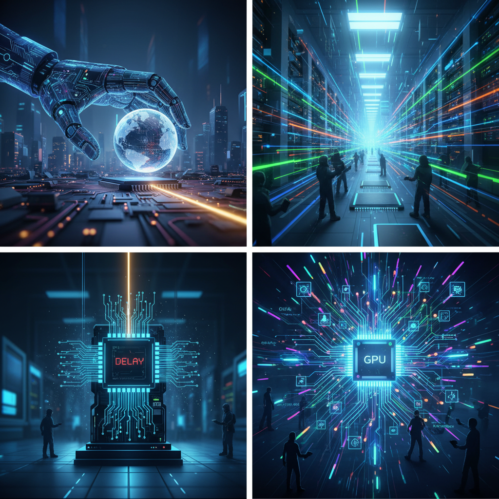 Abstract circuit board or chip design illustrating technological complexity and power