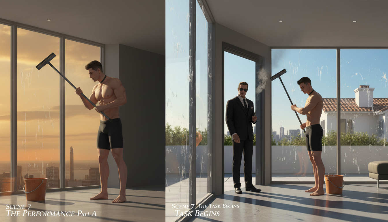 The Task Begins bun-E naked cleans windows spotless