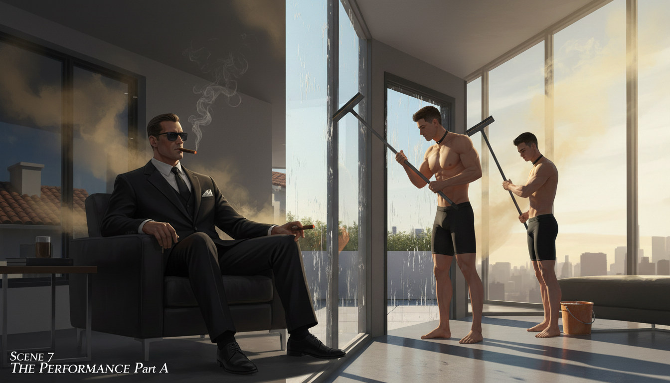 The Performance Master watches nude slave ex-boyfriend clean nude