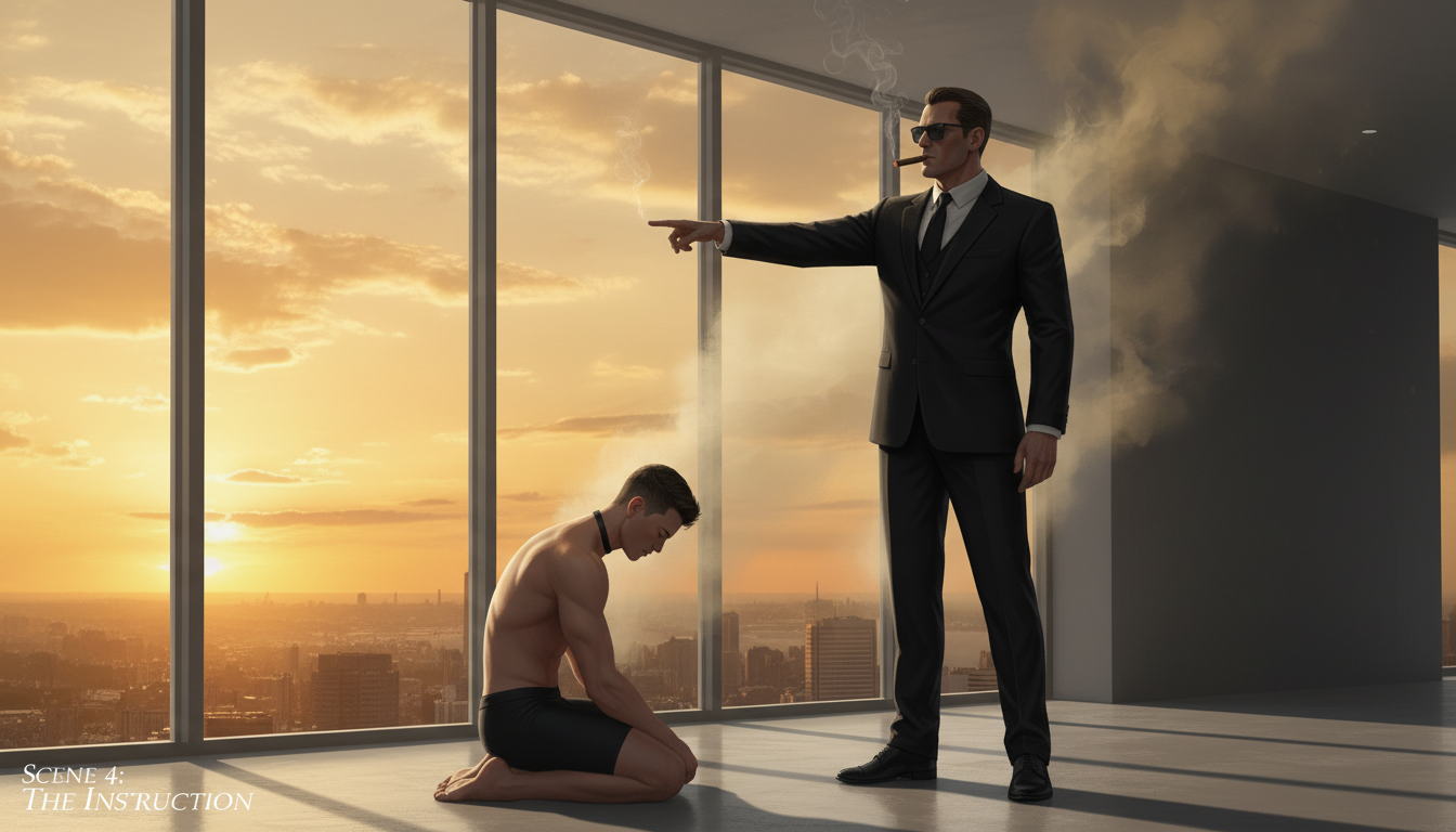 The Instruction- kneeling muscular bun-E gets dominated by Master smoking cigar