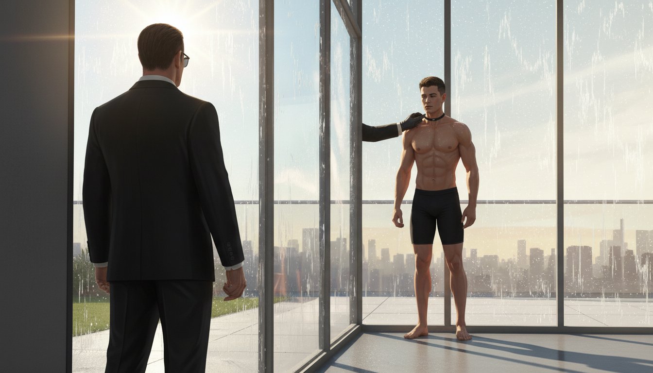 The Ownership bun-E is collared by leather suited Master