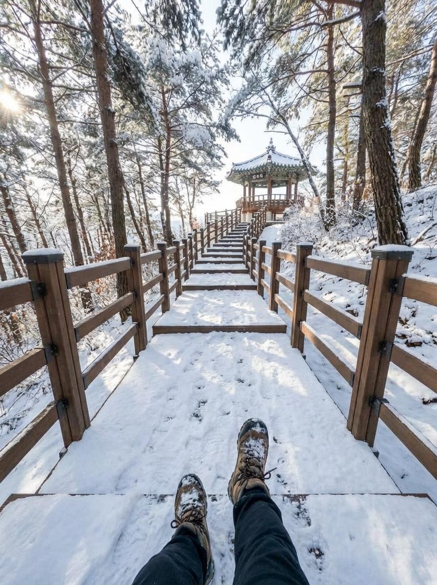봉명산 출렁다리로 향하는 10분 등산 코스