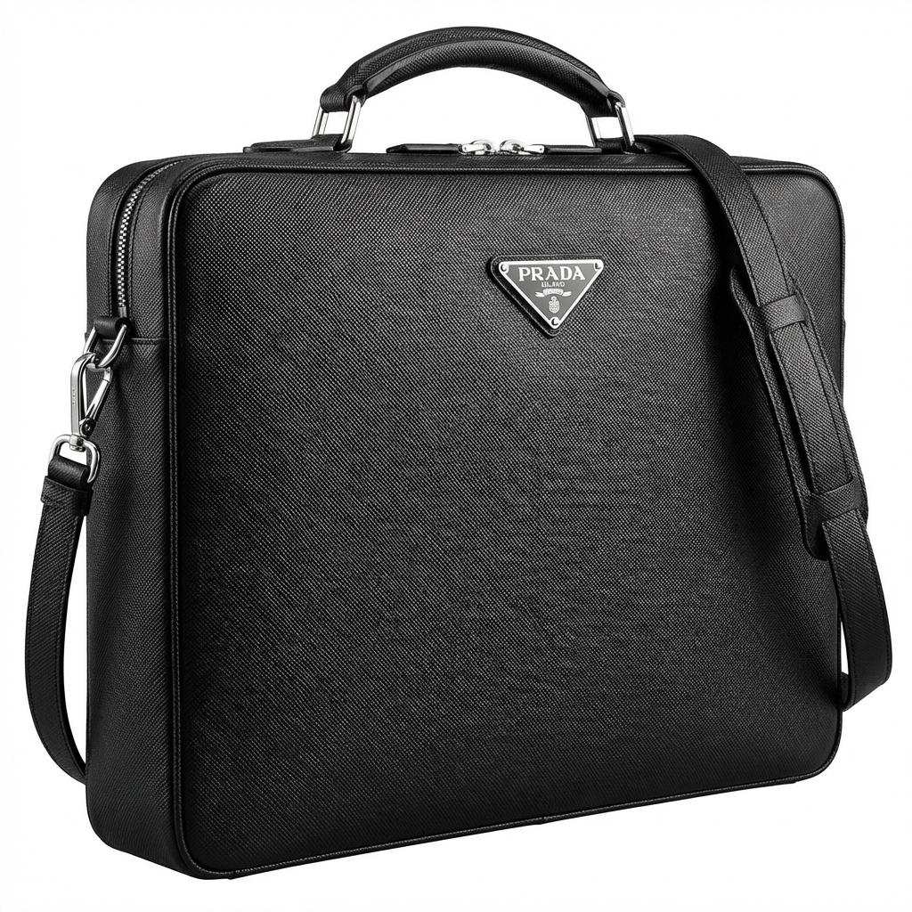 우아한 가죽 질감이 드러나는 전문가용 남성 프라다 사피아노 가죽 브리프케이스