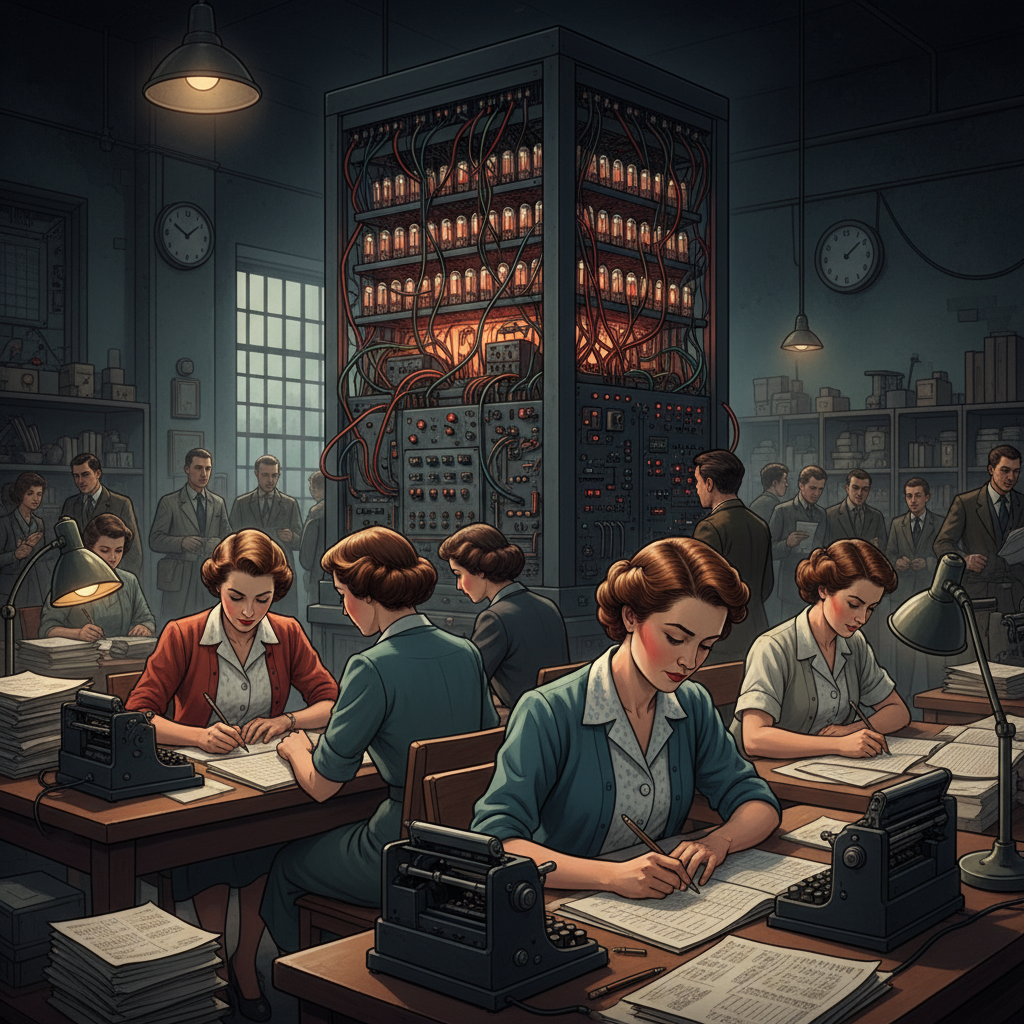 An illustration depicting rapid technological innovation spurred by wartime needs